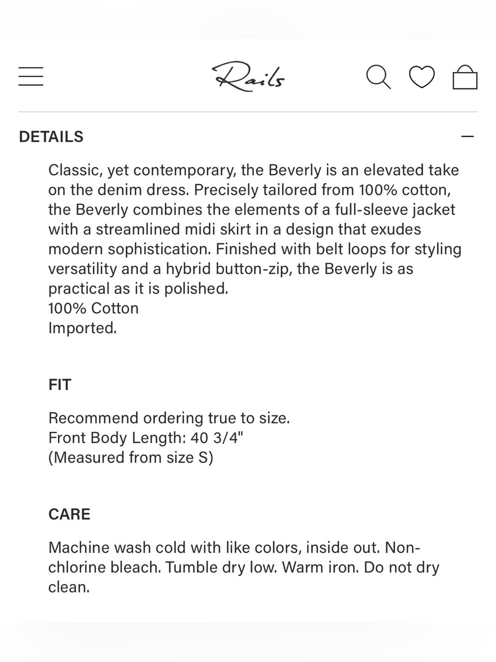 [NWOT] $278 RAILS Beverly Denim Midi Dress. Size Small - Picture 7 of 8